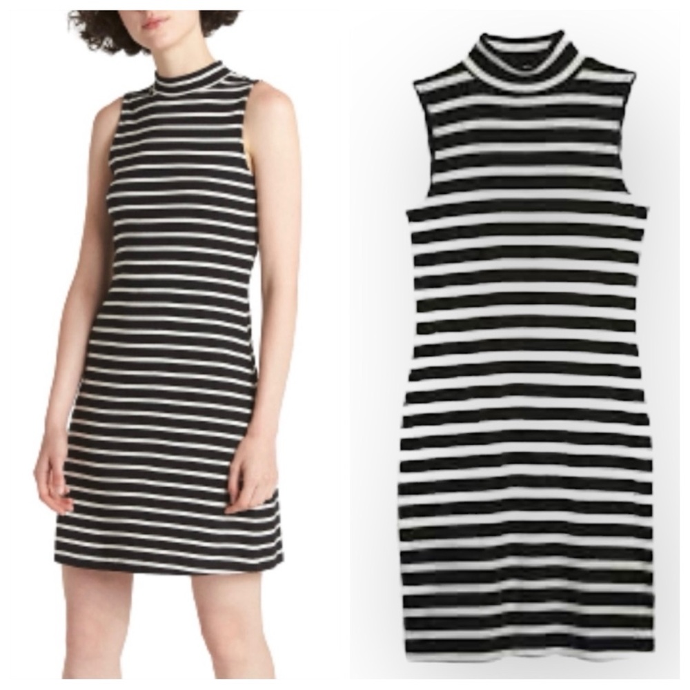 GAP Black & White Striped Mock Neck Sleeveless Mini Dress, Spring/Summer, Medium